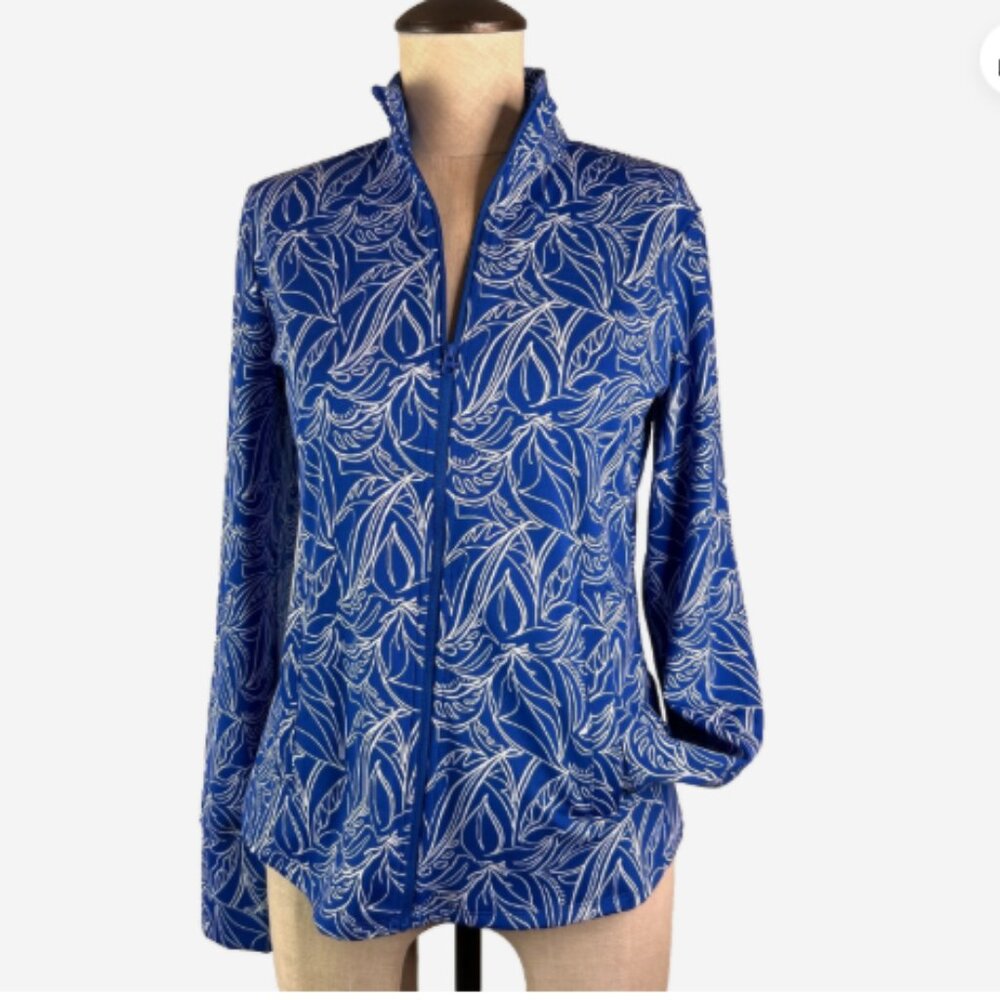 Tommy Bahama Racquet & Paddle Blue Floral Full Zip Jacket UPF 50